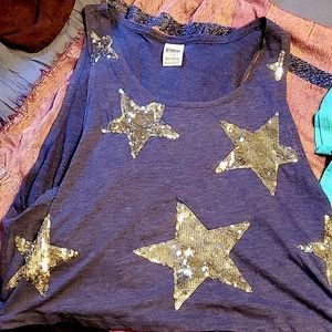 PINK star sequined tank top